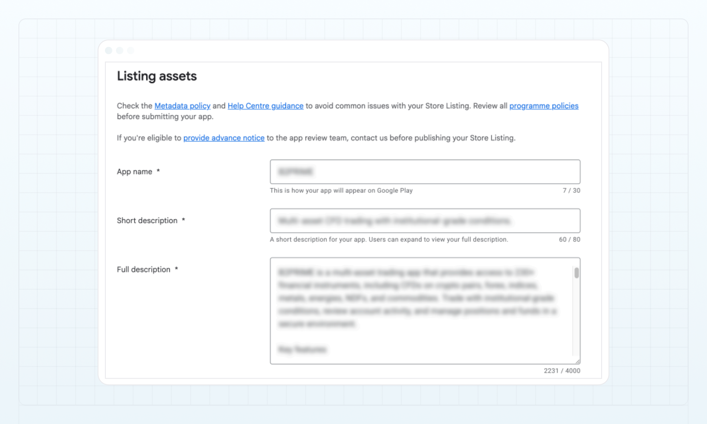 Listing assets
